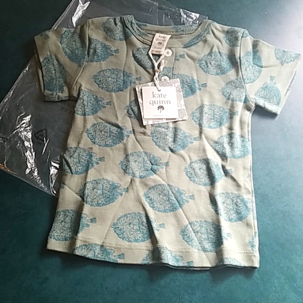 NWT Kate Quinn Boys Basic Henley Tee Puffer Fish Sage Green 18-24m 18 months